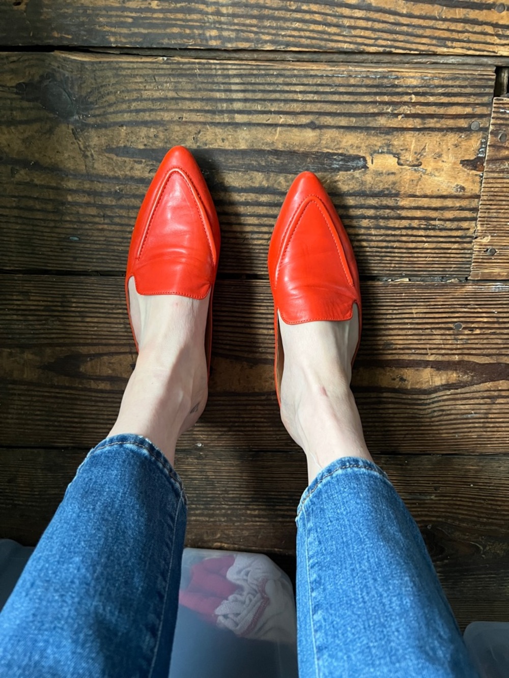 Franco Sarto Red Pointed Leather Loafers